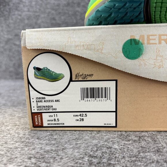 ✅Women’s 11 Merrell Bare Access Arc 2 Green/Aqua Barefoot Running Shoes J58086 - Picture 2 of 12